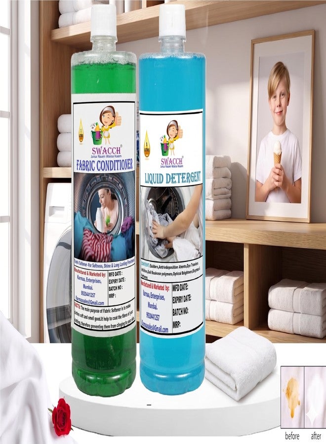 swacch Fabric Conditioner Jasmine and Liquid Detergent Mogra I Softness, Shine and Long Lasting Freshners 1 Litre Combo Pack of 2 - Image 2
