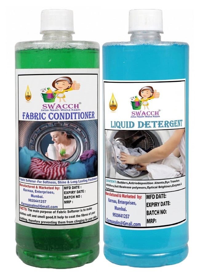 swacch Fabric Conditioner Jasmine and Liquid Detergent Mogra I Softness, Shine and Long Lasting Freshners 1 Litre Combo Pack of 2 - Image 1