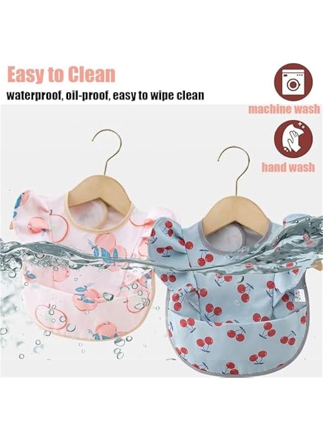 ميكسد مريلة اطفال خفيفة الوزن للغاية من قطعتين قابلة للتعديل والغسل وناعمة ومقاومة للماء مع جيب لالتقاط الطعام، مريلة للاطفال الصغار بعمر 6-36 شهر - Image 3