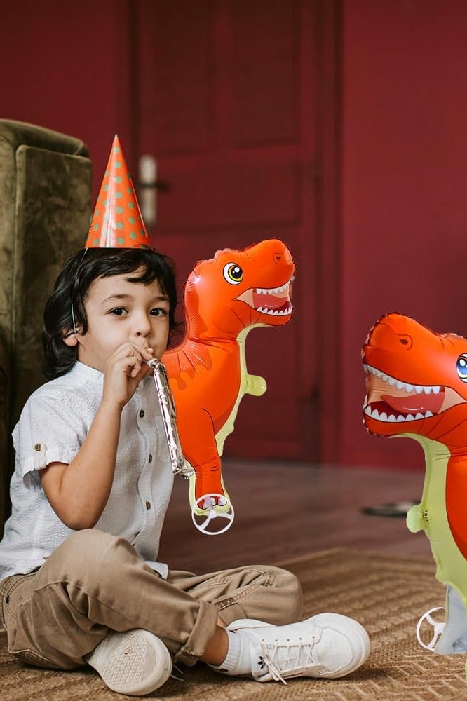 Dinosaur Shaped Animal with Wheels Aluminum Foil Fun Pet Balloon, Walking Self Standing Large Dinosaur Animal Balloon for Kids Baby Shower Jungle Safari Theme Party Decoration Supplies (Red) - Image 2