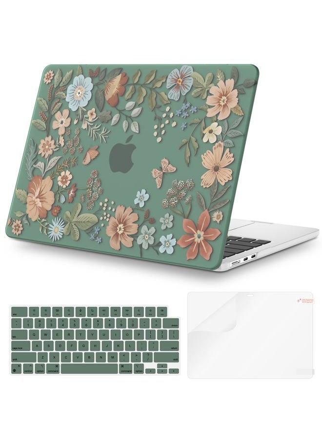 iCasso for MacBook Air 13 inch Case 2025 2024-2022 M4 M3 M2 Model A3240 A3113 A2681,[Ultra Thin Armor][100% Match Midnight], Air 13.6'' Flower Crystal Clear Hard Shell Protective Cover, Green - Image 1