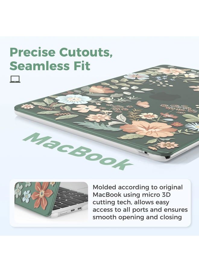 iCasso for MacBook Air 13 inch Case 2025 2024-2022 M4 M3 M2 Model A3240 A3113 A2681,[Ultra Thin Armor][100% Match Midnight], Air 13.6'' Flower Crystal Clear Hard Shell Protective Cover, Green - Image 3