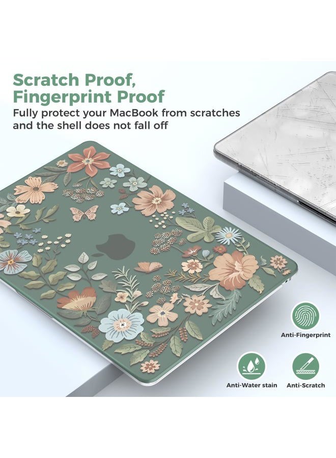 iCasso for MacBook Air 13 inch Case 2025 2024-2022 M4 M3 M2 Model A3240 A3113 A2681,[Ultra Thin Armor][100% Match Midnight], Air 13.6'' Flower Crystal Clear Hard Shell Protective Cover, Green - Image 5