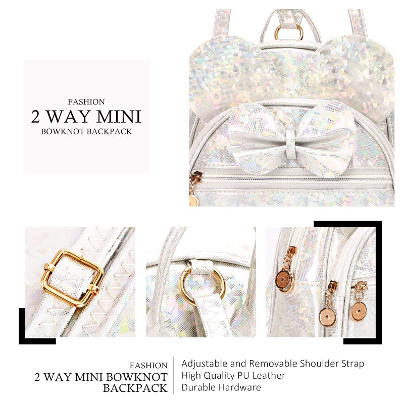 KL928 Girls Bowknot Polka Dot Cute Mini Backpack Small Daypacks Convertible Shoulder Bag Purse for Women (Shiny White) - Image 3