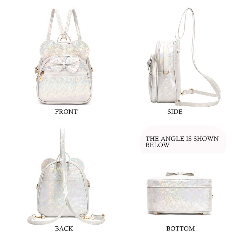 KL928 Girls Bowknot Polka Dot Cute Mini Backpack Small Daypacks Convertible Shoulder Bag Purse for Women (Shiny White) - Image 5