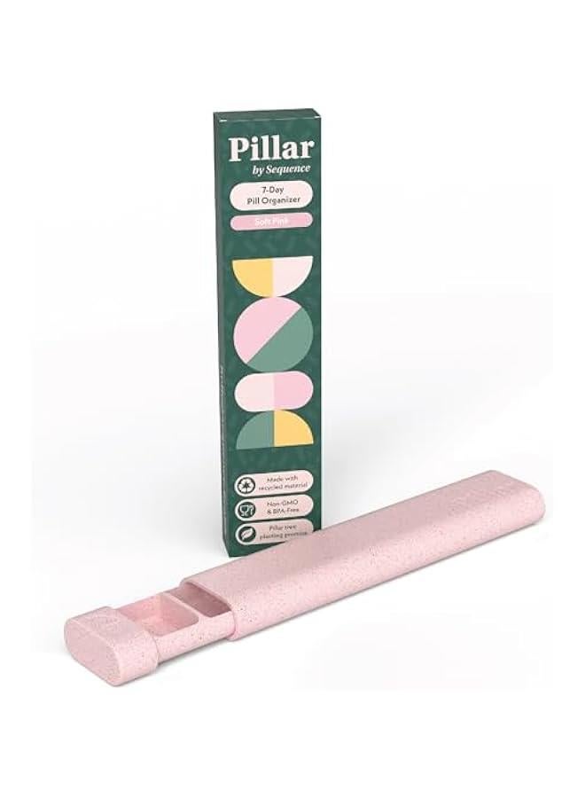 Arabest Pillar - 7 Day Pill Box Organizer | BPA-Free Wheat Straw Pill Organizer | Beautiful Tablet Organizer for Travel and Home (Soft Pink)  - Image 1