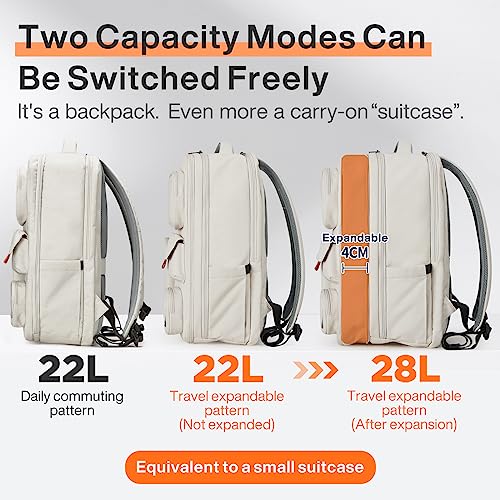 mixi Large Capacity Expandable Travel Backpack for Women & Men 15.6'' Laptop Carry On Weekender Bag Outdoor Hiking with Multifunction Pockets 180° Open Water Resistant 18 Inch 28L, Moonlight White - Image 4