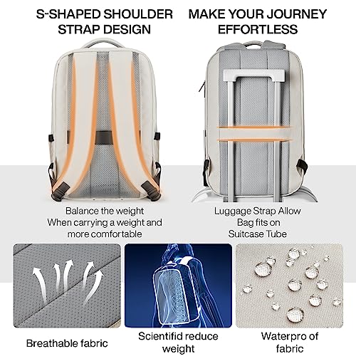 mixi Large Capacity Expandable Travel Backpack for Women & Men 15.6'' Laptop Carry On Weekender Bag Outdoor Hiking with Multifunction Pockets 180° Open Water Resistant 18 Inch 28L, Moonlight White - Image 5