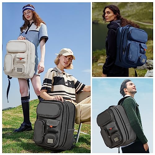 mixi Large Capacity Expandable Travel Backpack for Women & Men 15.6'' Laptop Carry On Weekender Bag Outdoor Hiking with Multifunction Pockets 180° Open Water Resistant 18 Inch 28L, Moonlight White - Image 2