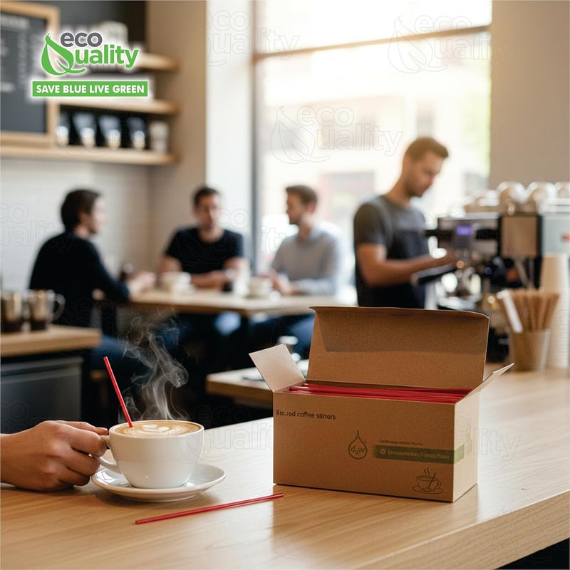 EcoQuality [1000 PACK] 8 Inch Compostable Plastic Stirrer, Bio Degradable, Eco Friendly, Sip Stirrer, Bar Stirrer, Sip Straw, For Coffee, Cocktail, Latte and Tea - 8 Inches, 1000/Box, Red - Image 5