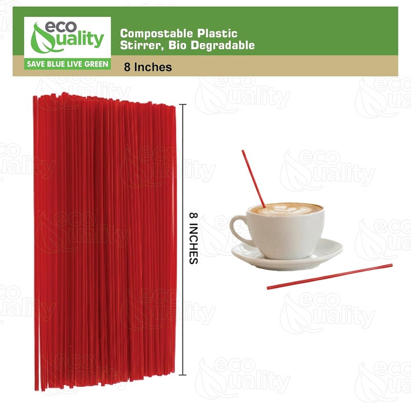 EcoQuality [1000 PACK] 8 Inch Compostable Plastic Stirrer, Bio Degradable, Eco Friendly, Sip Stirrer, Bar Stirrer, Sip Straw, For Coffee, Cocktail, Latte and Tea - 8 Inches, 1000/Box, Red - Image 3