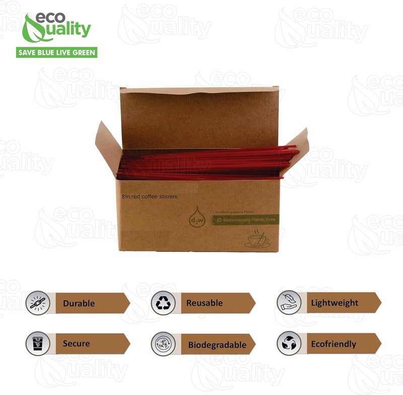 EcoQuality [1000 PACK] 8 Inch Compostable Plastic Stirrer, Bio Degradable, Eco Friendly, Sip Stirrer, Bar Stirrer, Sip Straw, For Coffee, Cocktail, Latte and Tea - 8 Inches, 1000/Box, Red - Image 2