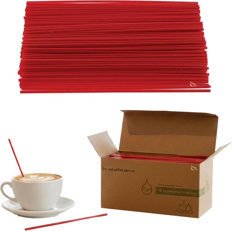 EcoQuality [1000 PACK] 8 Inch Compostable Plastic Stirrer, Bio Degradable, Eco Friendly, Sip Stirrer, Bar Stirrer, Sip Straw, For Coffee, Cocktail, Latte and Tea - 8 Inches, 1000/Box, Red - Image 1