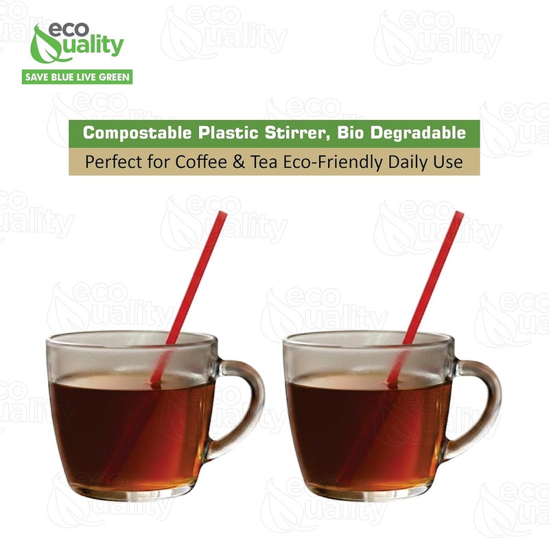 EcoQuality [1000 PACK] 8 Inch Compostable Plastic Stirrer, Bio Degradable, Eco Friendly, Sip Stirrer, Bar Stirrer, Sip Straw, For Coffee, Cocktail, Latte and Tea - 8 Inches, 1000/Box, Red - Image 4