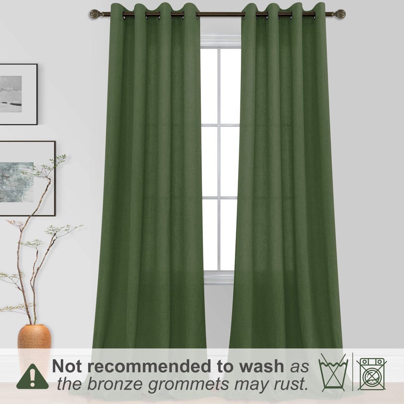 KOUFALL 52x108 Inch Length Bronze Grommet Linen Blend Sheer Curtains for Living Room Olive Green - Image 2