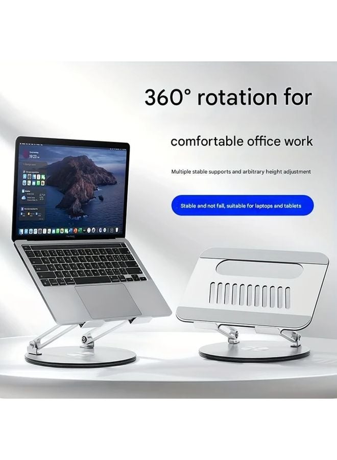1pc Silvery Aluminum Laptop Stand 360 Rotatable Liftable For Desk Tablet - Image 2
