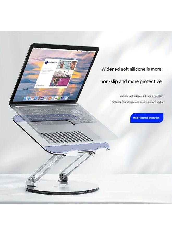 1pc Silvery Aluminum Laptop Stand 360 Rotatable Liftable For Desk Tablet - Image 4