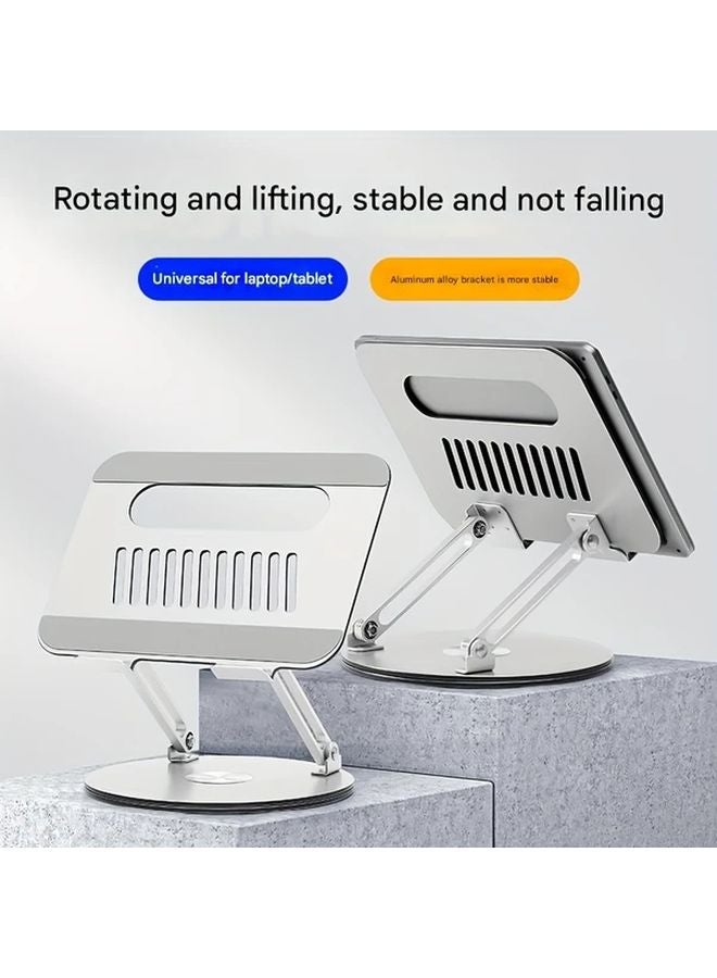 1pc Silvery Aluminum Laptop Stand 360 Rotatable Liftable For Desk Tablet - Image 5