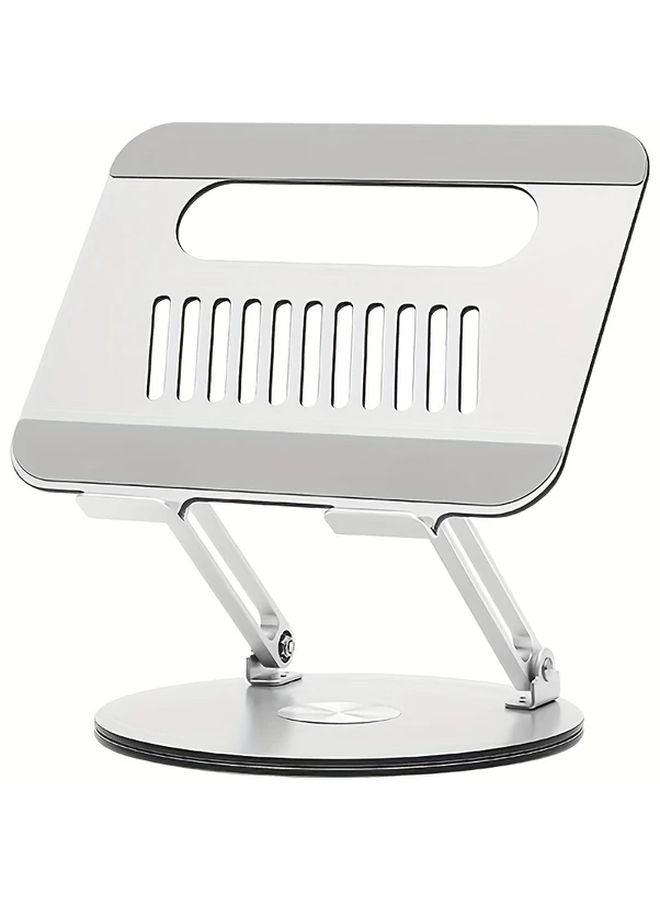 1pc Silvery Aluminum Laptop Stand 360 Rotatable Liftable For Desk Tablet - Image 1