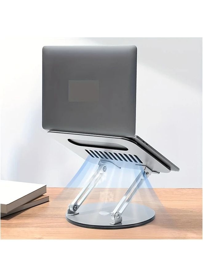 1pc Silvery Aluminum Laptop Stand 360 Rotatable Liftable For Desk Tablet - Image 3