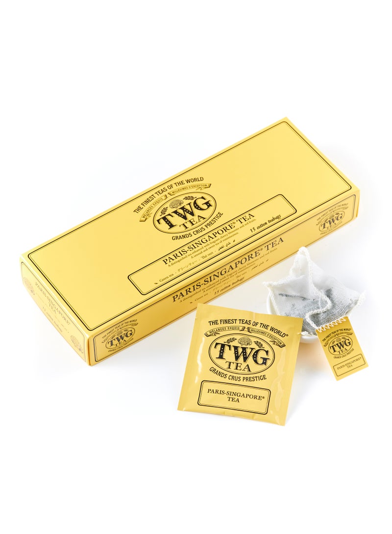TWG Tea Paris-Singapore Tea | Green Tea | Cherry Blossoms & Red Fruits | 15 Hand Sewn Cotton Teabags | Gift Set - Image 1