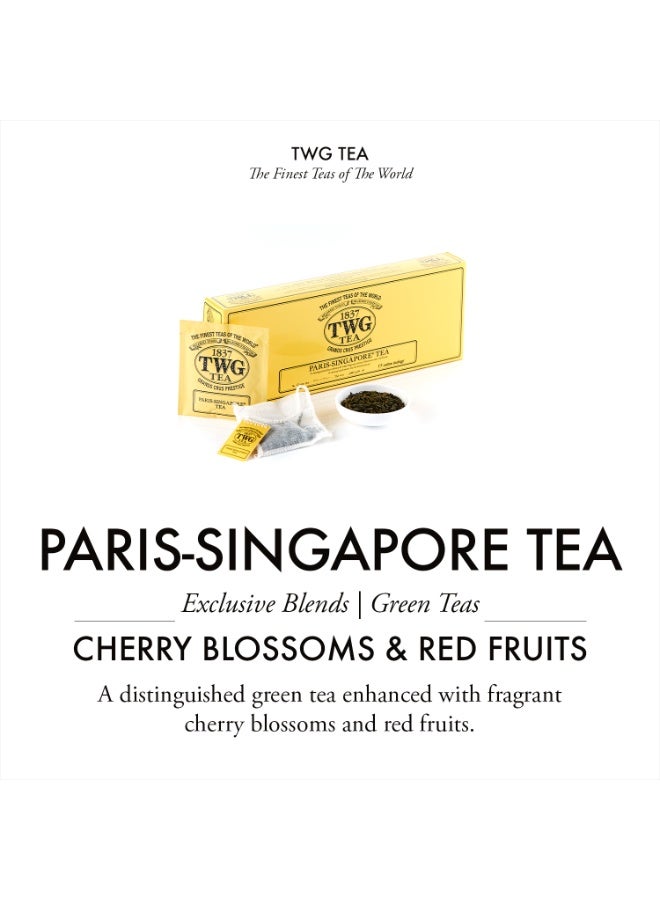 TWG Tea Paris-Singapore Tea | Green Tea | Cherry Blossoms & Red Fruits | 15 Hand Sewn Cotton Teabags | Gift Set - Image 3