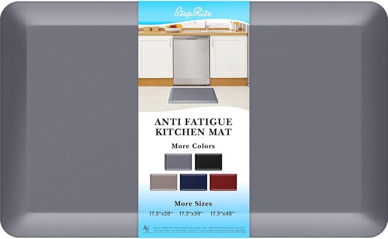 StepRite 4/5 Inch Thick Kitchen Mat Anti Fatigue Mat Kitchen Rugs Kitchen Decor Non-Slip, Stain & Water Resistant, Kitchen Mats Desk Mat for Kitchen, Office, Workshop, Grey, 17'' x 28'' - Image 1