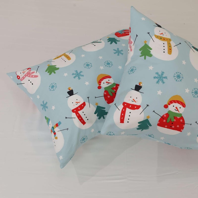 Cottington Lane Cottington Lane Microfiber 144 TC Printed Bedsheet for King Bed with 2 Pillow Covers for Summer Breathable Soft Wrinklefree Soft Touch Skin Friendly102x108 Inches Starry Snowmen  - Image 3