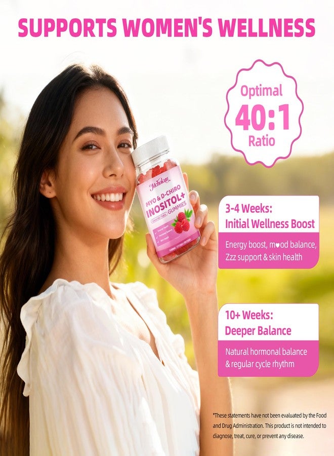 Mchokuu Myo-Inositol & D-Chiro Inositol Gummies, Ideal 40:1 Ratio Supplement for Women with Vitamin D3 & B12 for Support Hormonal Balance & Wellness, Sugar Free, Raspberry, 60 Count - Image 4