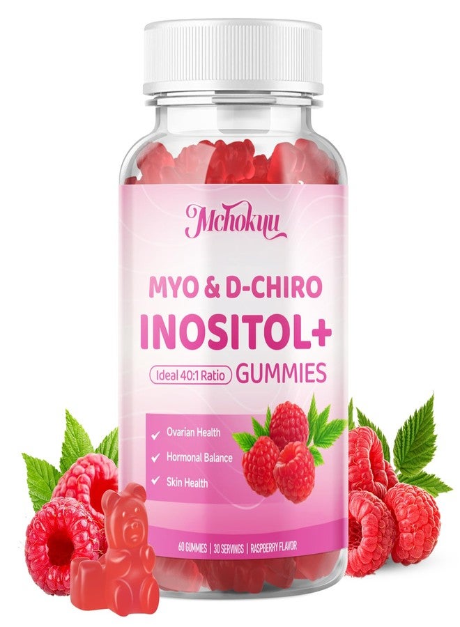 Mchokuu Myo-Inositol & D-Chiro Inositol Gummies, Ideal 40:1 Ratio Supplement for Women with Vitamin D3 & B12 for Support Hormonal Balance & Wellness, Sugar Free, Raspberry, 60 Count - Image 1