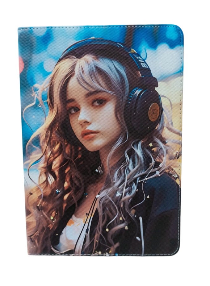 Girl Wearing Headphones Print Flip Case Compatible with iPad 10.2/10.5 Inch 2021/2020 iPad 9th/8th Generation & 2019 iPad 7th Generation with Pencil Holder, Protective Case with Soft TPU Back, Auto Sleep/Wake Cover - Image 5