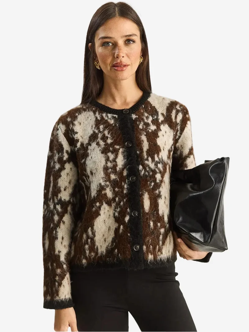LUCCI Jacquard Patterned Long Sleeve Button Cardigan