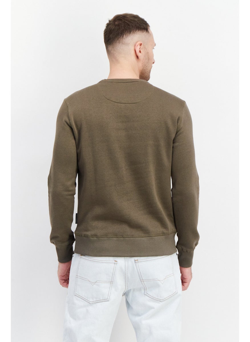 French Connection Men Round Neck Long Sleeve Brand Logo Sweatshirt, Olive  - Image 4