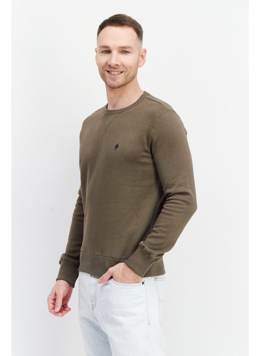French Connection Men Round Neck Long Sleeve Brand Logo Sweatshirt, Olive  - Image 2