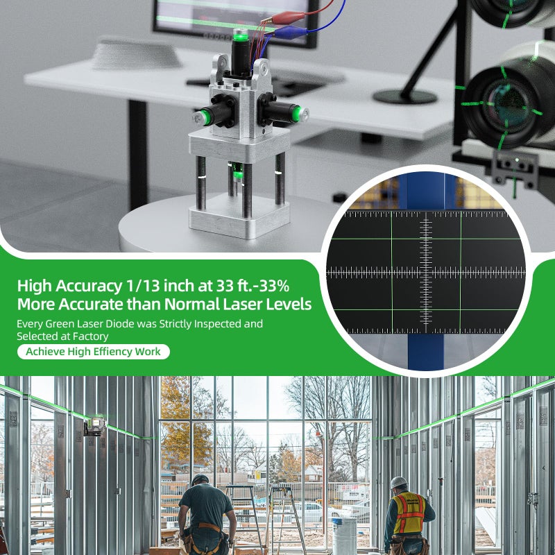 HueparPro مستوى الليزر الذاتي التسوية 3x360 3D الأخضر عبر خط مستوى الليزر أداة للبناء وتعليق الصورة 8000 مللي أمبير بطارية قابلة للشحن وحدة تحكم عن بعد حامل مغناطيسي وحقيبة حمل صلبة - Image 2