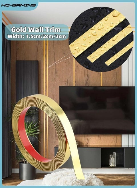 Self-Adhesive Wall Trim, Glossy Gold Peel and Stick PVC Molding Trim, Flexible DIY Wall Accent Strip for Mirror Frame, Cabinet, Edges & Borders and Tiles