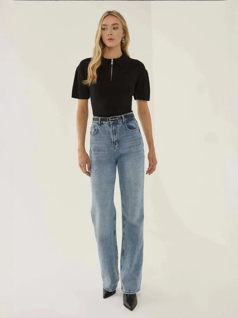 HICCUP Polo Collar Zippered Sweater