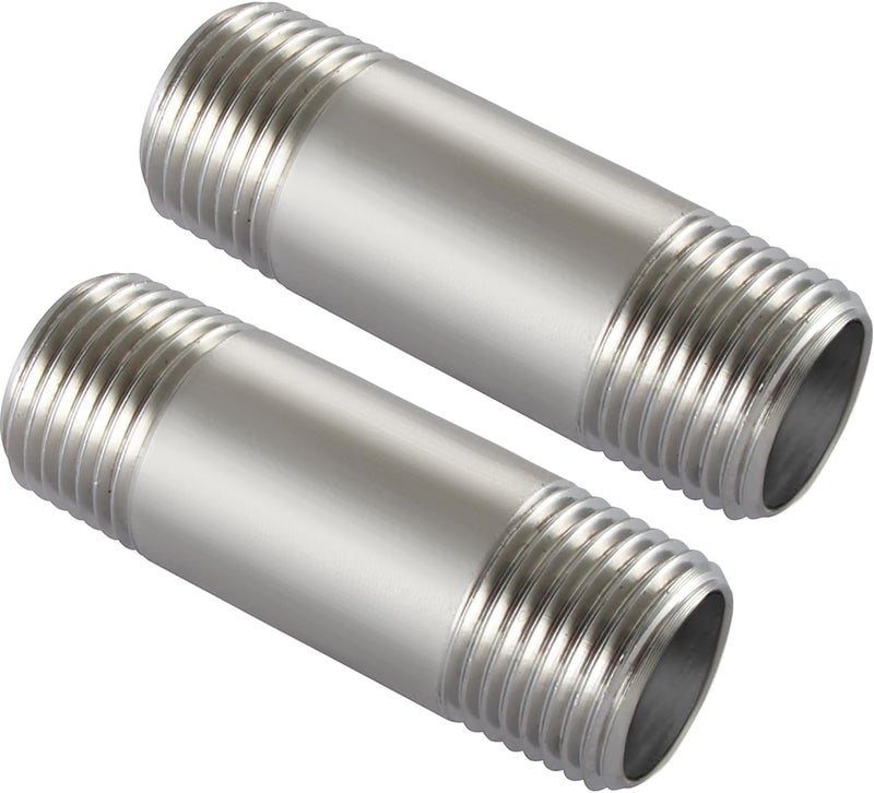 beduan Stainless Steel Pipe Fittings, 1/4" NPT x 1/4" NPT Male Threaded, 2" Length Cast Pipe (Pack of 2) - Image 1