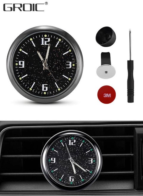 Starry Sky Car Dashboard Clock, Stick on Dashboard or Install with Air Vent Clip, Mini Tiny Small Analog Clock for Vehicle Automotive Car,Vehicular air Vent Clock,Car interior