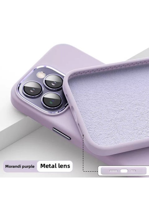 Official Liquid Silicone IPhone16PRoMAX Phone Case For Apple 14 Metal Lens Film Protective Cover 13-Color:Morandi Purple [with Packaging]]-Applicable Model:iPhone13