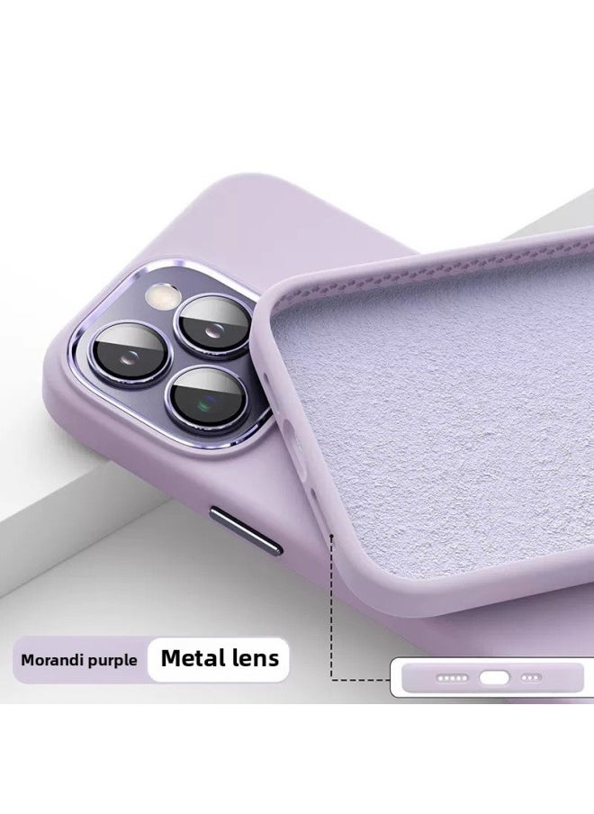 Generic - Official Liquid Silicone IPhone16PRoMAX Phone Case For Apple 14 Metal Lens Film Protective Cover 13-Color:Morandi Purple [with Packaging]]-Applicable Model:iPhone13 - Image 1