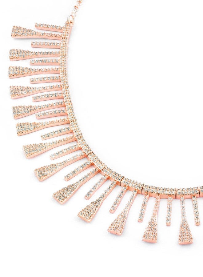 Ami Rose Gold Dazzling Cubic Zirconia Designer Brass Necklace Earring Set For Women-ZPFK20398 - Image 3