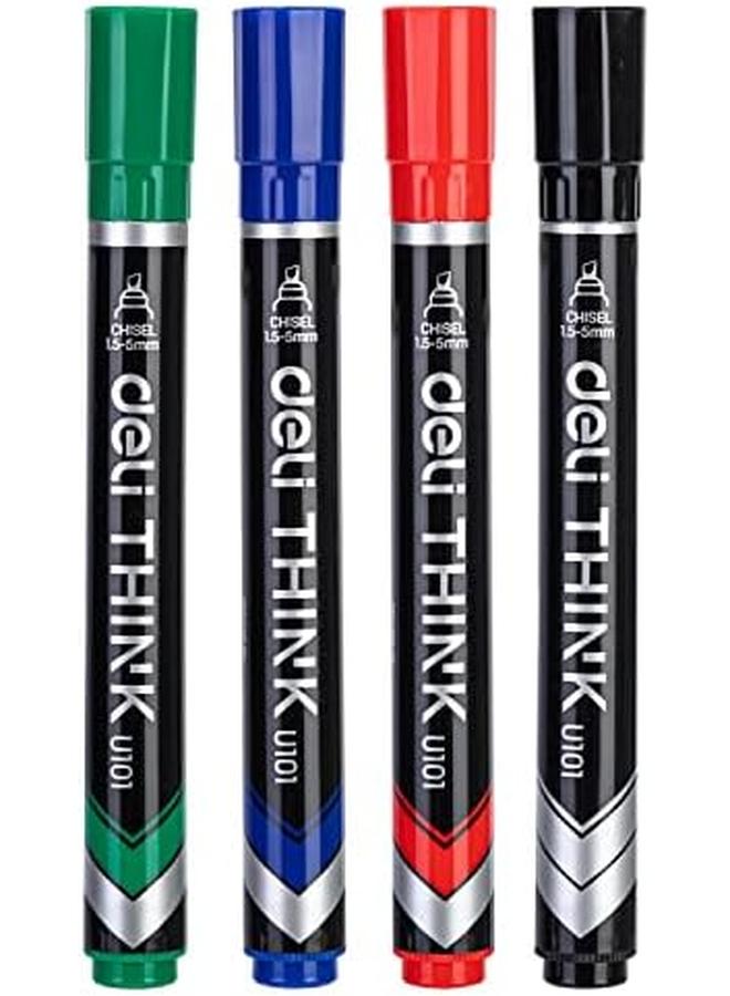 ديلي مجموعة أقلام تحديد دائمة برأس مشطوف ثينك مقاس 1.5 5 مم مكونة من 4 قطع أسود وأزرق وأحمر وأخضر متعدد الألوان - Image 3