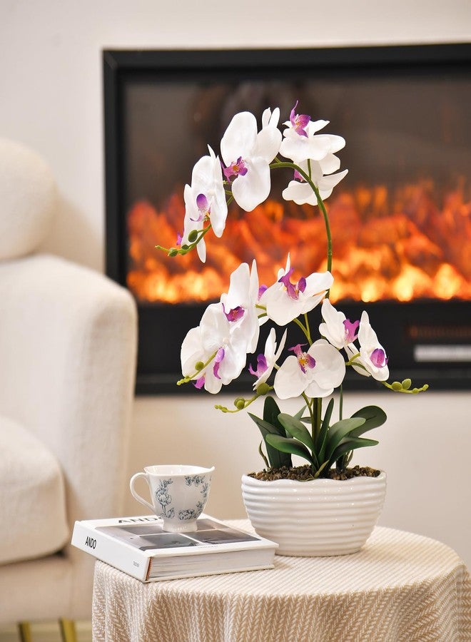 GreenHouzz نبات الأوركيد الصناعي من نوع فالاينوبسيس من جرين هوز، ارتفاع 19 بوصة، قطعة مركزية من زهور الأوركيد الحريرية في وعاء سيراميك (أبيض) - Image 5