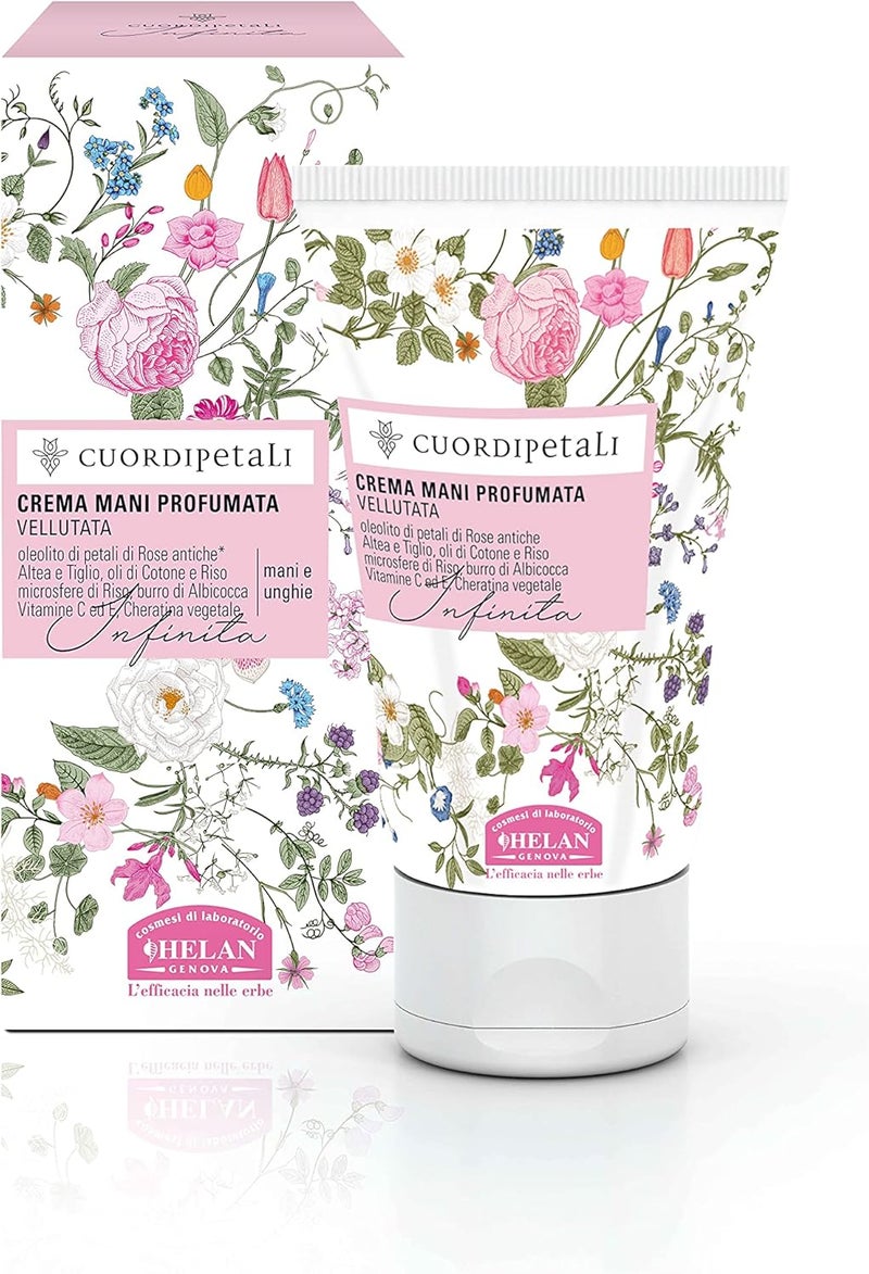 Helan Cuor di Petali Hand Cream for Dry Chapped Skin Silky Effect Nourishing Scented Cream with Rose Petals Vitamin C E for High Protection against Atmospheric Agents Made in Italy 50 ml