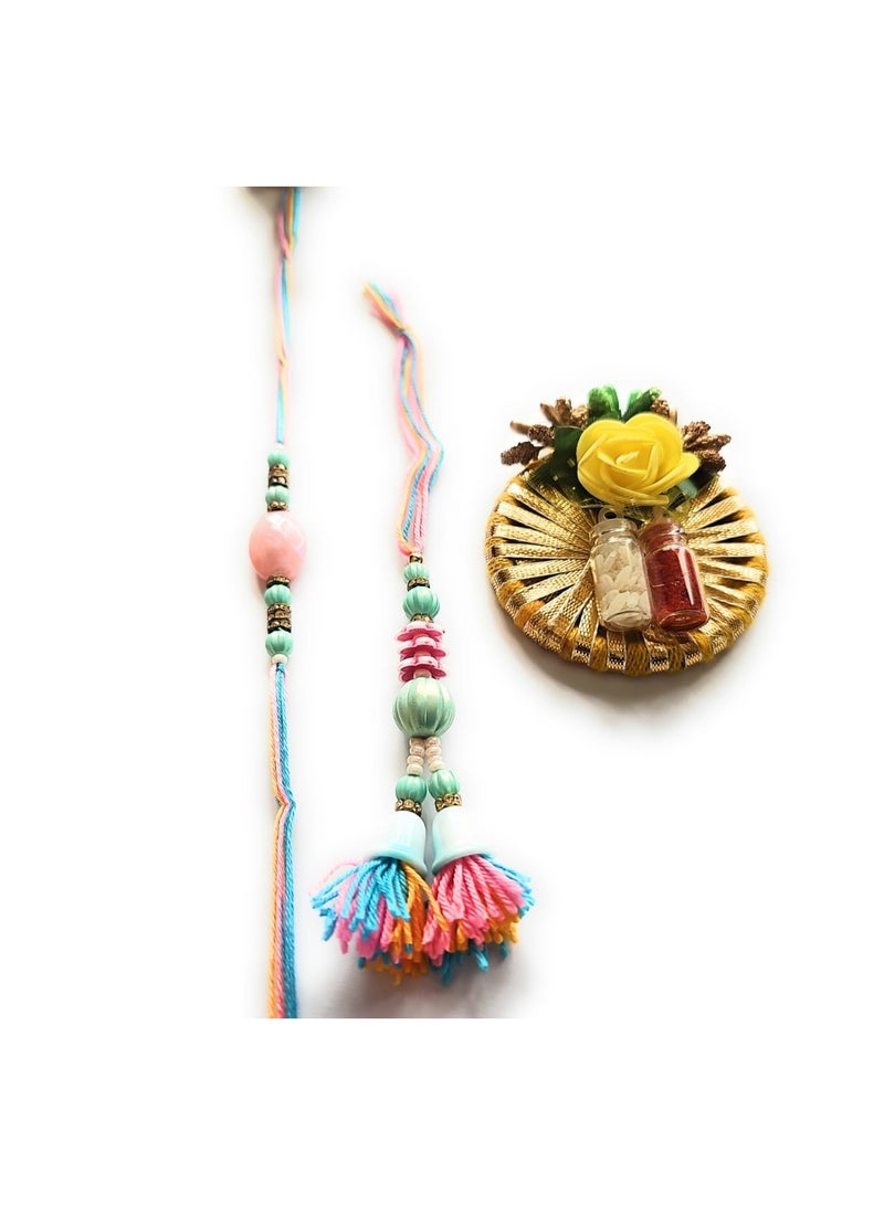Shreeji Designer Bhai-Bhabhi Rakhi Set with Roli Chawal | Traditional Raksha Bandhan Gift Combo | Handcrafted Ethnic Rakhi for Brother & Sister-in-Law  - Image 2