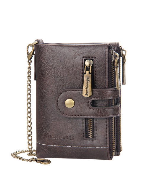 Baellerry New Mens Vintage Wallet with Multi-Card Slots and Dual Zippers Coffee