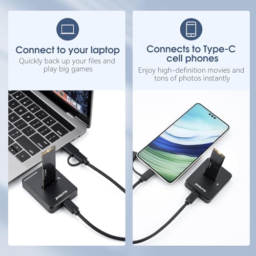 ELUTENG M.2 NVMe & SATA to USB C Docking Station Dual Protocol M.2 to USB C Adapter 10Gbps External SSD Enclosure for M Key, B+M Key Support 2280 2260 2242 2230 SSDs with 2in1 Cable - Image 5