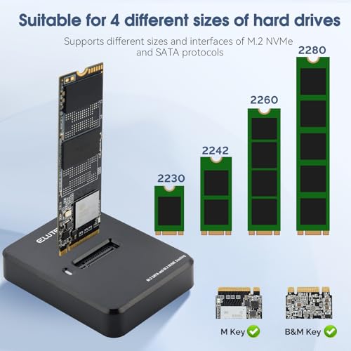 ELUTENG M.2 NVMe & SATA to USB C Docking Station Dual Protocol M.2 to USB C Adapter 10Gbps External SSD Enclosure for M Key, B+M Key Support 2280 2260 2242 2230 SSDs with 2in1 Cable - Image 3