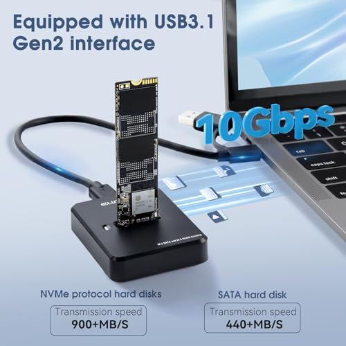 ELUTENG M.2 NVMe & SATA to USB C Docking Station Dual Protocol M.2 to USB C Adapter 10Gbps External SSD Enclosure for M Key, B+M Key Support 2280 2260 2242 2230 SSDs with 2in1 Cable - Image 2